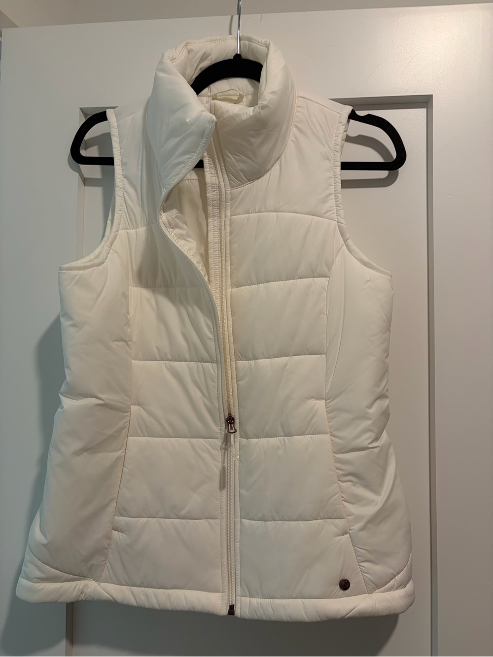 Women's Cream Quilted Puffer Vest with Stand Collar